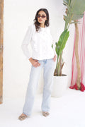 White Eyelet Embroidered Blouse with Full Lining