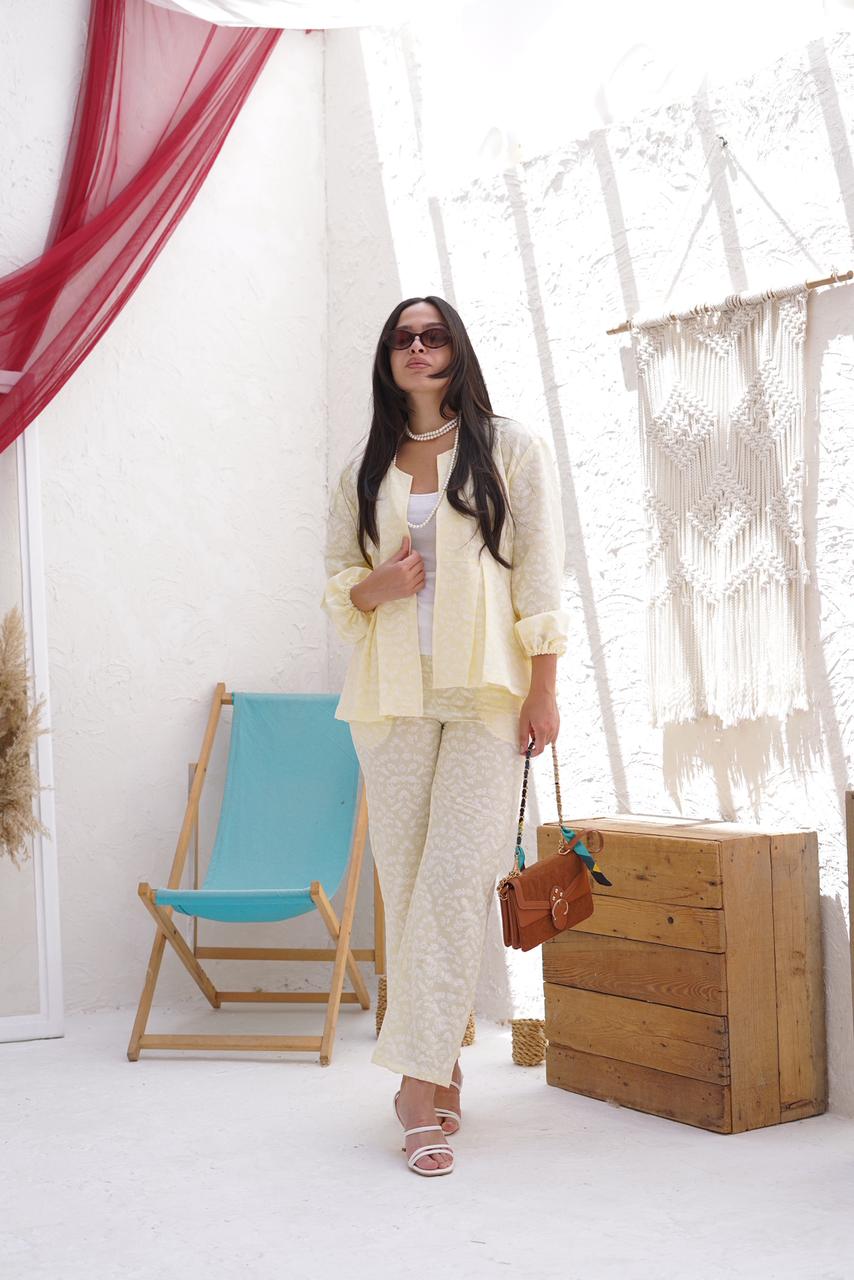 Lemon Yellow Floral Print Summer Suit