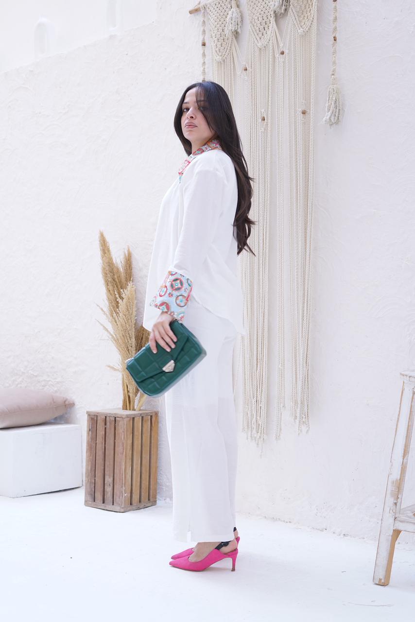 Pure White Linen Embroidered Set