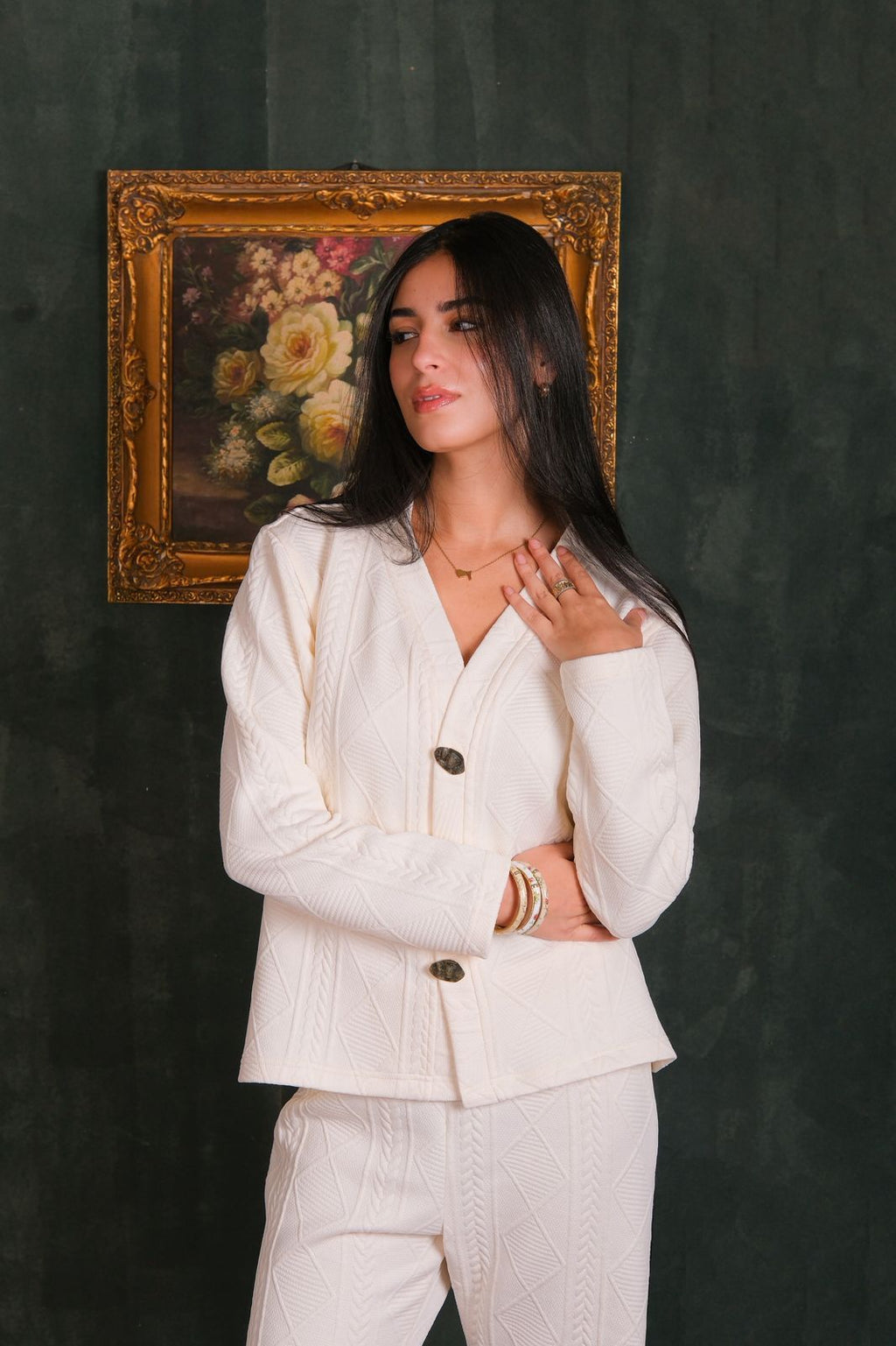 Ivory Diamond Cable Knit Set