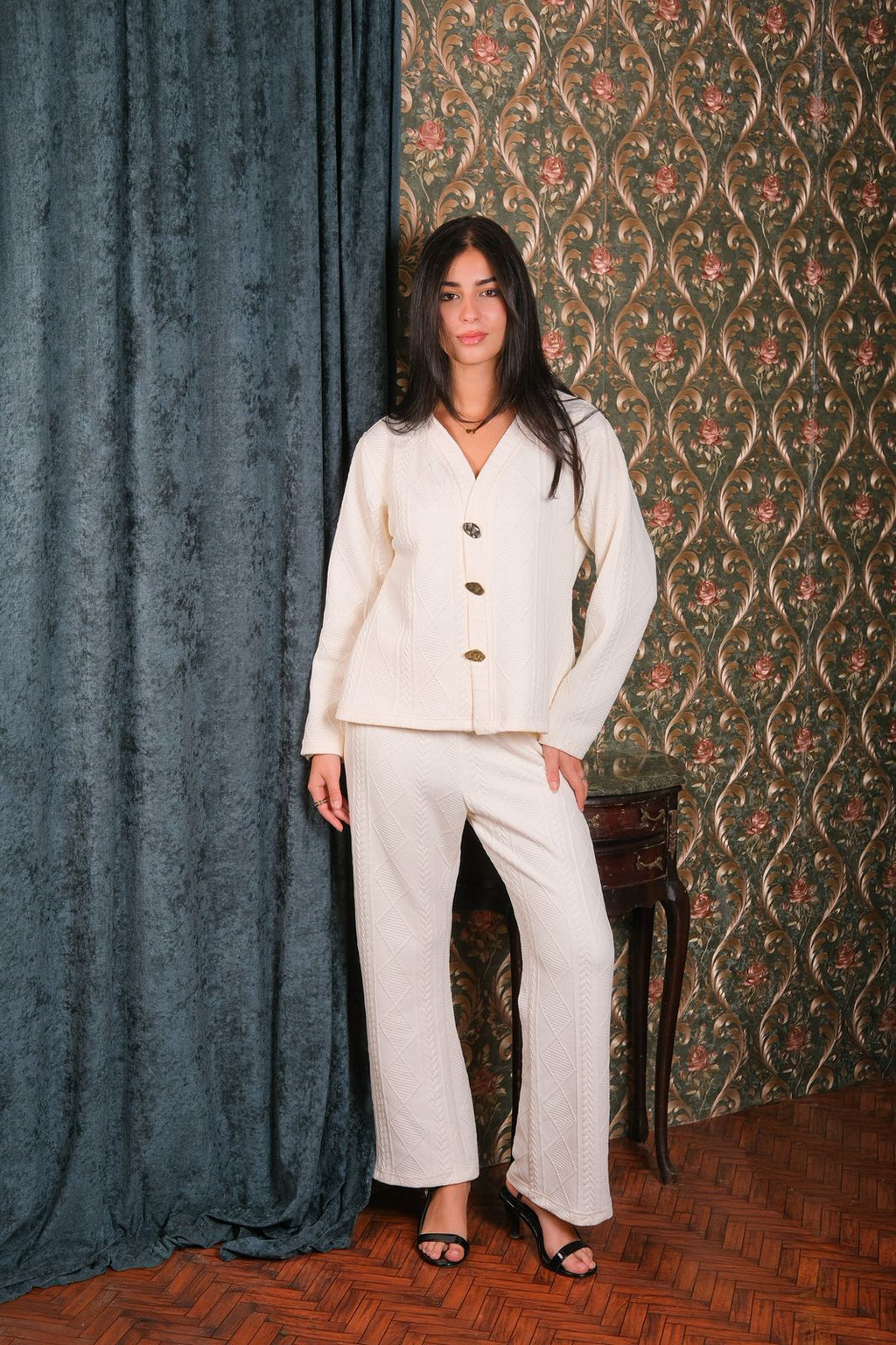 Ivory Diamond Cable Knit Set