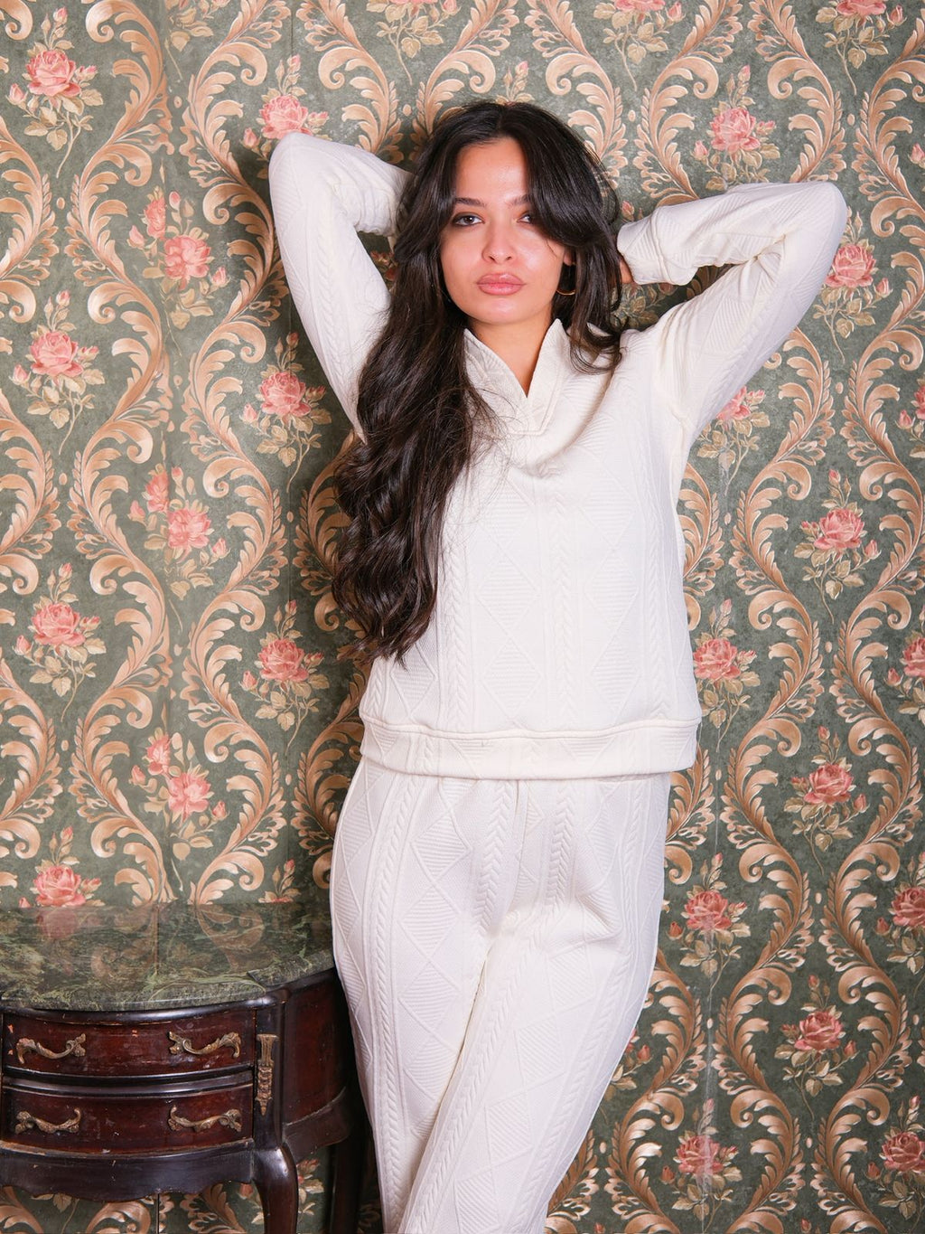 Cream Ribbed Zip Knit Set