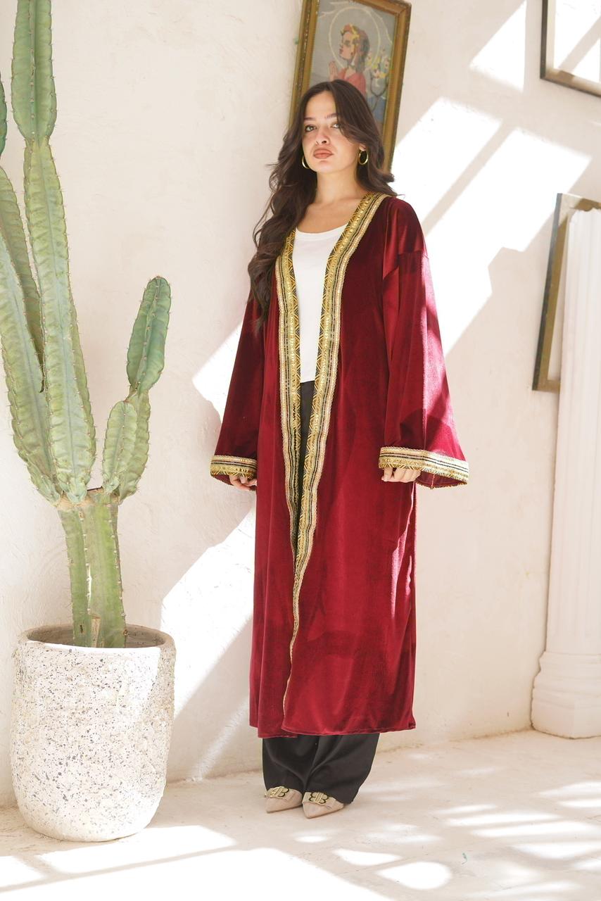 Burgundy Gold Trim Ramadan Kaftan
